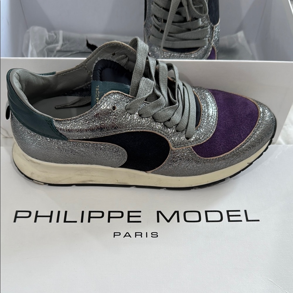 Philippe Model Purple and Silver Sneakers with Sporty Design